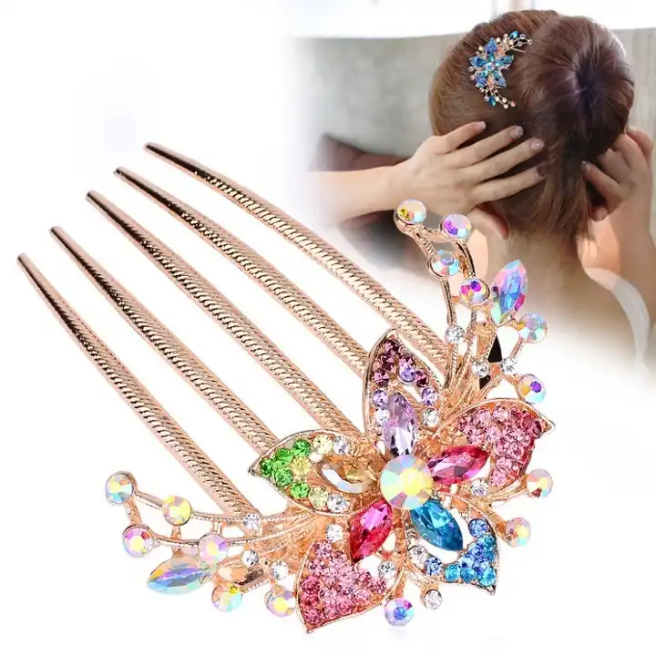 Austrian Rhinestone Hair Comb Flower Leaf Bridal Crystal Hair Ornaments Jewelry Wedding Elegant Hair Accessories
