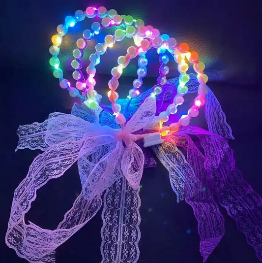 2023 luminescent hair hoop fairy lace pearl headwear bow tie ribbon beads hair band for girl