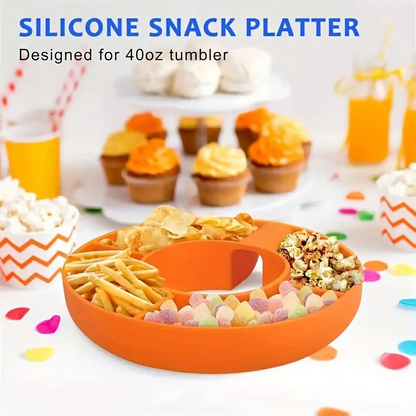 1pc Silicone Snack Tray 40 Oz With Handle, Snack Bowl, Reusable Snack Ring, Compatible With Stanley Tumbler Snack Container, Cute Water Bottle Accessory