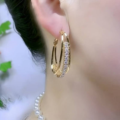 3-layer Shiny Rhinestone Decor Hoop Earrings Retro Elegant Style Zinc Alloy Jewelry Delicate Female Gift